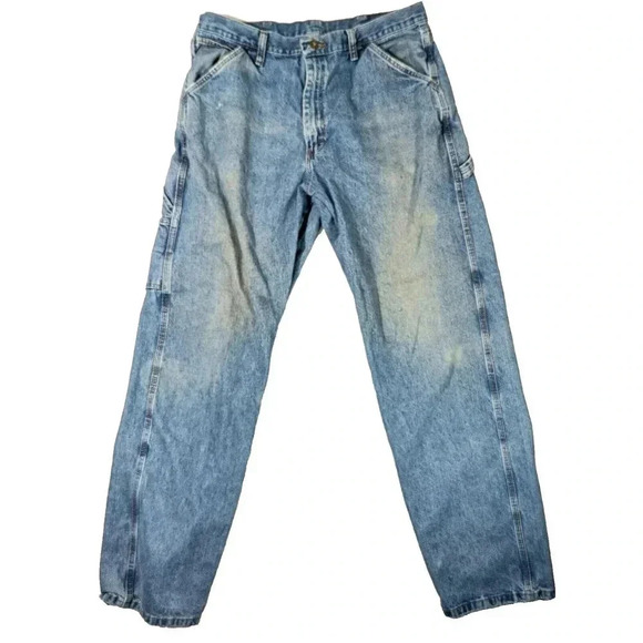90s Wrangler Originals Carpenter 33x34 Jeans Faded Hammer Loop Workwear - Picture 1 of 14